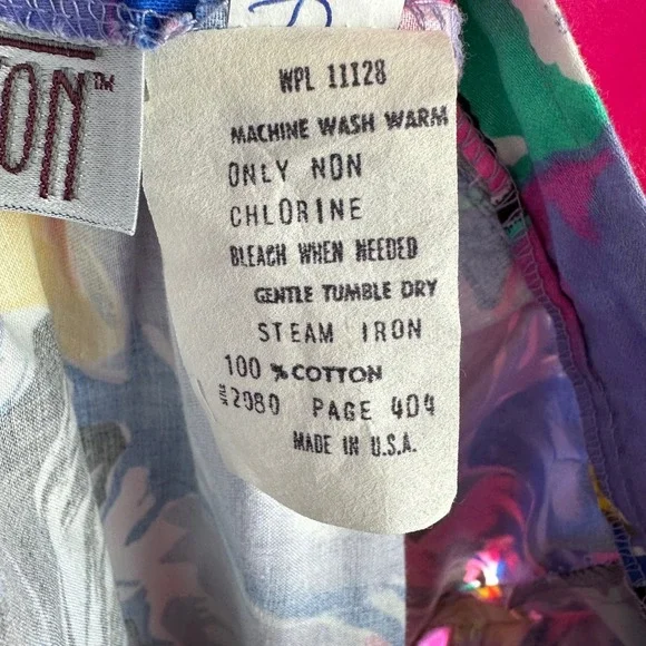 Vintage 80s 90s Floral Pleated Midi Long Skirt Lavender Pink Teal Cotton Size 14 - Picture 15 of 17